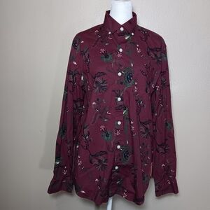 Scotch & Soda Burgundy Floral Button Down Long Sleeve Mens Shirt Small, Casual